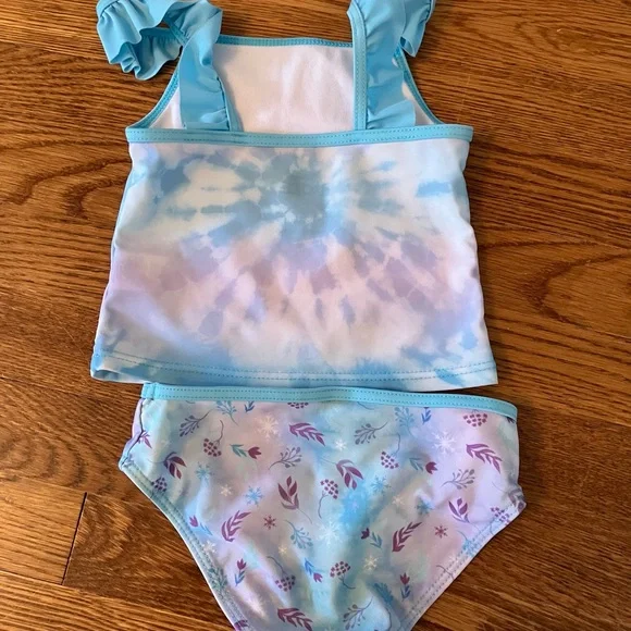 Size 4 Bathing Suit Bundle Disney Green Rashguard Swimwear Elsa Anna Swim Shirt - Picture 5 of 13